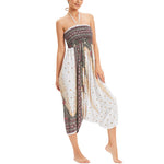 Buddha Stones Two Style Wear Peacock Feather Loose Smocked Harem Trousers Jumpsuit High Waist Pants