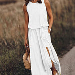 Zeagoo Women's Crewneck Sleeveless Split Maxi Dress Casual Loose Sundress Long Flowy Beach Dress with Pockets