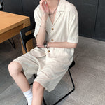 Vintage Cotton Linen Shirt Shorts Two-Piece Set