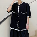 Thin Webbing Panel Short Sleeve Cardigan
