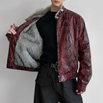 Python-textured Cotton Leather Jacket