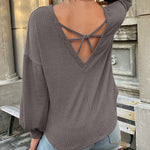 Zeagoo Long Sleeve Backless Hollow Knit Sweater for Women Casual Work Office Loose Fit 2026 | Under