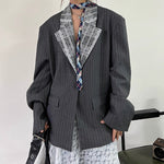 Lace-paneled Collar Striped Casual Suit Jacket