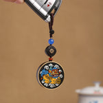 Buddha Stones PiXiu Copper Coin Ebony Wood Luck Attract Wealth Key Chain Decoration
