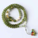 Buddha Stones Hetian Jade Pearl Peace Buckle Luck Wealth String Bracelet