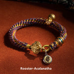 Buddha Stones 925 Sterling Silver Chinese Zodiac Natal Buddha Om Mani Padme Hum Luck Bell Braided String Bracelet