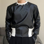 Short PU Leather Sweatshirt