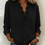 Susan | Blouse with Ruffles, V-Neck and Long Sleeves