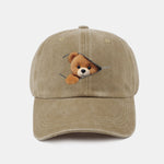 Zipper Bear Pattern Casual Washed Cotton Baseball Cap