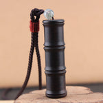 Buddha Stones Ebony Wood Bamboo Pattern Ghau Prayer Box Peace Necklace Pendant