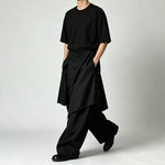 Japanese Loose High-waist Asymmetric Apron Layered Skirt-pants