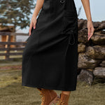 Zeagoo Women's Casual High Waist Denim Midi Skirt Drawstring Adjustable Long Jeans Skirt with Pockets