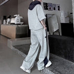 American Casual Contrast Color Stitching Hooded Sweatshirt Wide Leg Trousers Two-piece Set