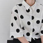 Women's Polka Dot Pleated Retro Collared Short Shirt
