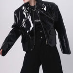 PU Glossy-leather Cropped Jacket