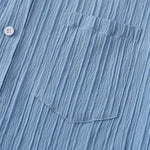 Men's solid color striped textured casual button-down Short Sleeve Shirt