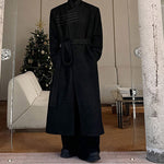 Retro Stand-up Collar Buttoned Woolen Long Over-the-knee Windbreaker