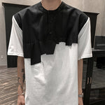 Patchwork Shoulder Pads Short Sleeve T-Shirt