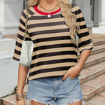 Zeagoo Oversized Loose Fit Short Sleeve Striped Tops
