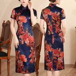 Buddha Stones Retro Flower Lotus Peony Feather Print Qipao Dress Women's Cheongsam Dress (Extra 30% Off | USE CODE: FS30)