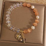 Buddha Stones Orange Cat's Eye White Crystal Star Support Bracelet