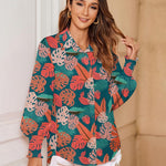 Zeagoo Women's Button Down Shirts Loose Fit Striped Printed Lantern Blouses