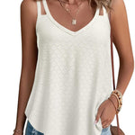 Zeagoo Flowy Strap Eyelet Embroidery Sleeveless Casual Tank Top