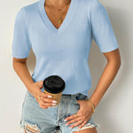 Zeagoo Short Sleeve Sweaters Soft Casual V Neck Pullover Tops