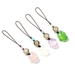 Buddha Stones Natural Chalcedony Fox Harmony Phone Hanging Decoration