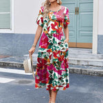 Zeagoo Midi Floral Flutter Short Sleeve Casual Dresses with Pockets