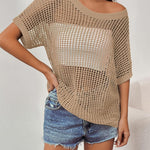 Zeagoo Short Sleeve Crochet Sweater Tops