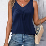 Zeagoo Tank Tops Loose Fit V Neck Ruched Sleeveless Tops