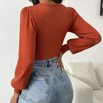 Zeagoo Women Long Puff Sleeve Sweater Slim Fit Ribbed Knit Bodysuit