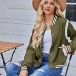 Zeagoo Women's Bomber Jacket Casual Striped Button Down Coat