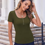 Zeagoo Short Sleeve Shirts Ribbed Knit Square Neck Tshirt