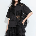 Women Irregular Lace Patchwork Loose Casual T-shirt