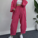 Zeagoo Women's Casual Loungewear Set Solid Color Loose Long Sleeve Kimono Cardigan and Pants