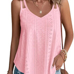 Zeagoo Flowy Strap Eyelet Embroidery Sleeveless Casual Tank Top