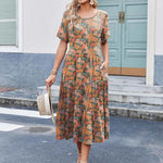 Zeagoo Midi Floral Flutter Short Sleeve Casual Dresses with Pockets
