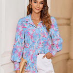 Zeagoo Women's Button Down Shirts Loose Fit Striped Printed Lantern Blouses
