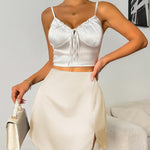 Zeagoo Satin Silk High Waisted Split Slit Hem Aline Zipper Party Short Skirt