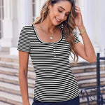 Zeagoo Short Sleeve Shirts Ribbed Knit Square Neck Tshirt