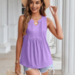 Zeagoo Tank Tops Pleated V Neck Floral Solid Loose Fit Tops