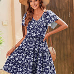 Zeagoo Summer Tiered Mini Dress with Pockets Ruffle Sleeve Dress