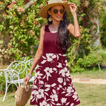 Zeagoo Summer Dress Knee-Length Round Neck Floral Dress (DE Only)