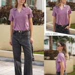 Zeagoo Short Sleeve Polo T Shirts Pleated V Neck Tee