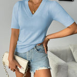 Zeagoo Short Sleeve Sweaters Soft Casual V Neck Pullover Tops