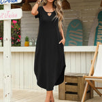 Zeagoo Maxi Dress with Pockets Short Sleeve Sundress