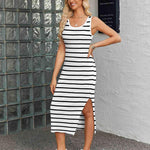 Zeagoo Striped Knit Dress Casual Bodycon Side Slit Sundress