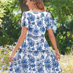 Zeagoo Summer Tiered Mini Dress with Pockets Ruffle Sleeve Dress